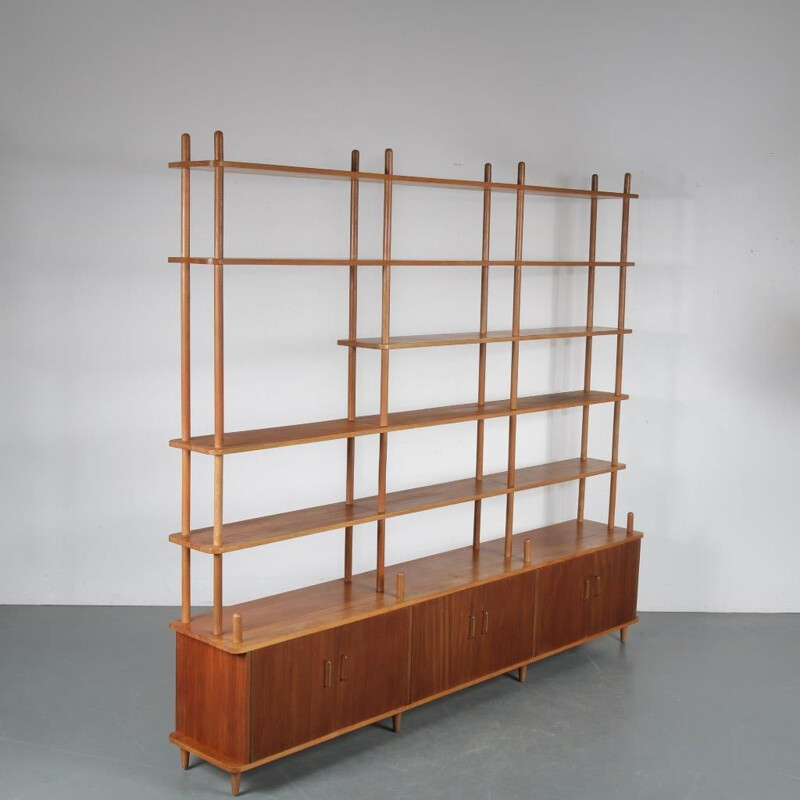 Vintage Large Dutch teak bookcase, 1950s