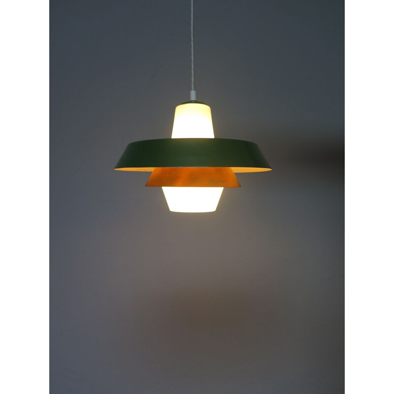 Vintage opaline and aluminium pendant lamp, 1950s