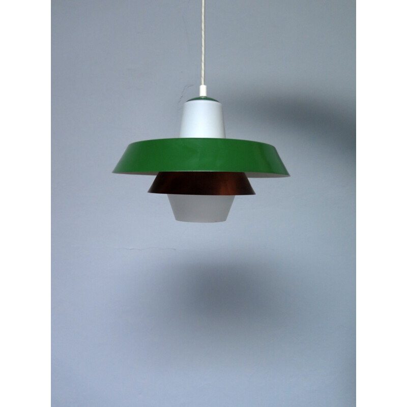 Vintage opaline and aluminium pendant lamp, 1950s