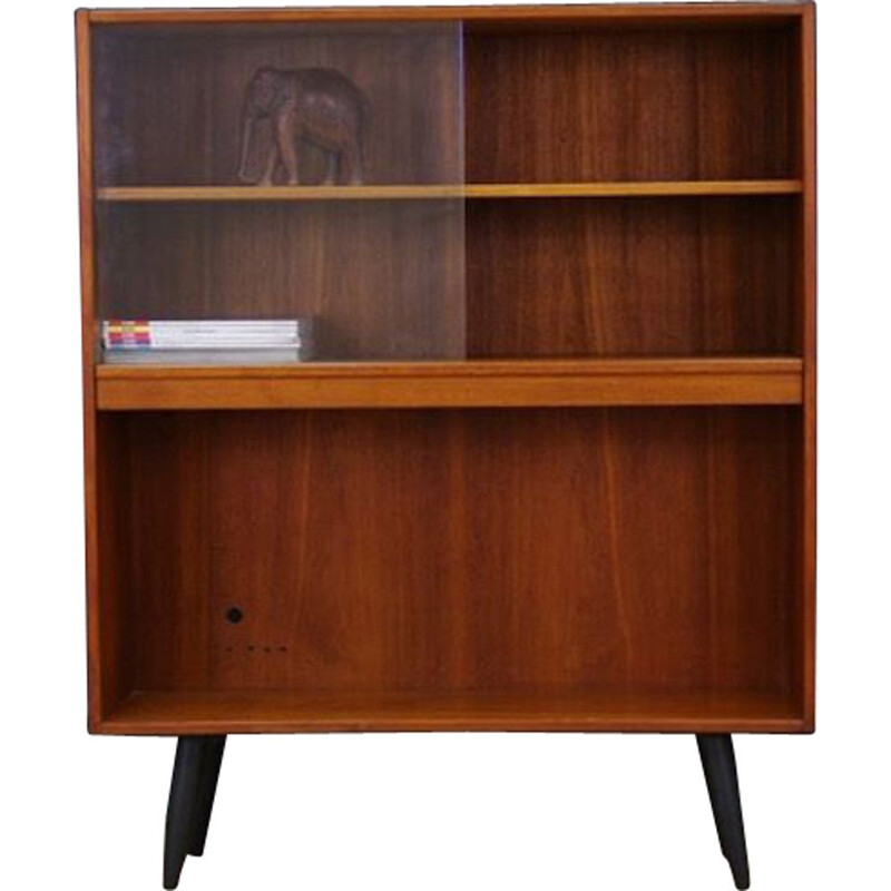 Vintage teak bookcase with glass door, 1960s-1970s 	