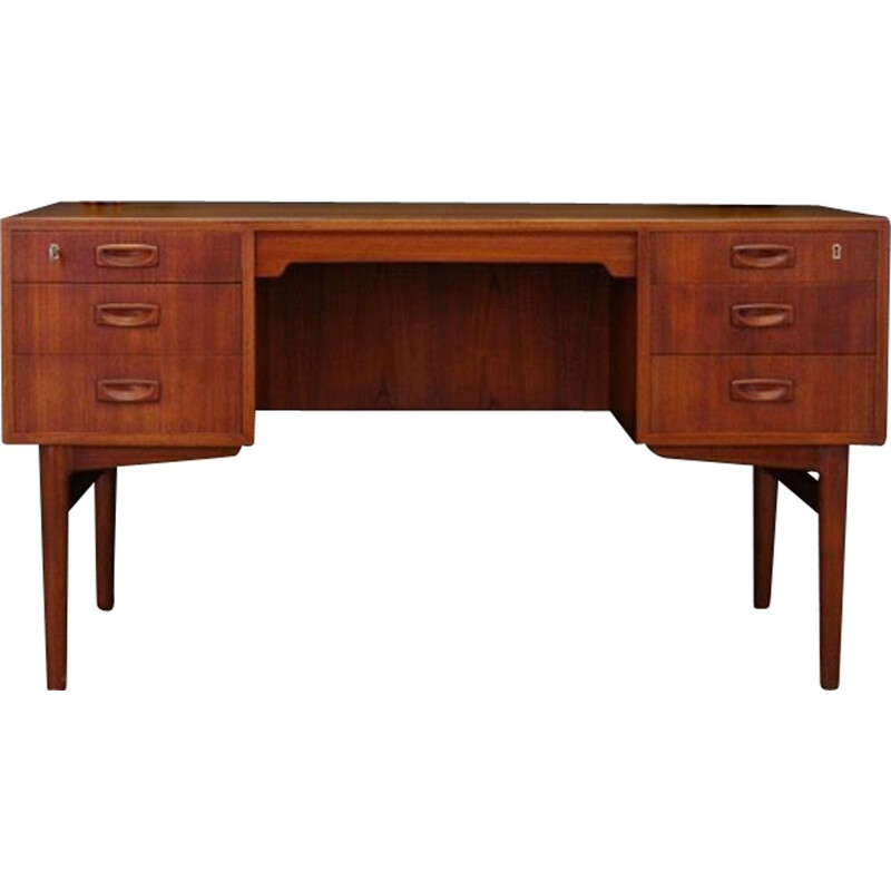 Vintage teak desk with 6 drawers, Denmark, 1960-70s