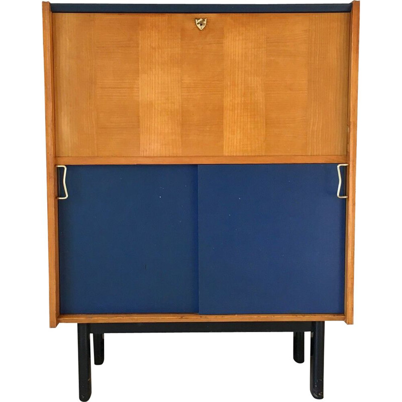Vintage brass and imitation leather sideboard, 1950