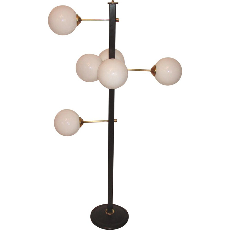 Vintage floor lamp in brass and glass, 1970s