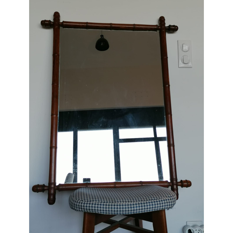 Large vintage bamboo mirror, 1930s