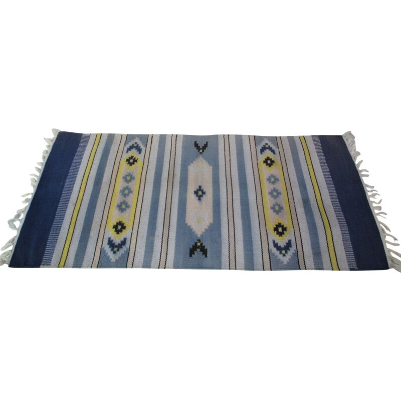 Tapis bleu-jaune vintage, 1970