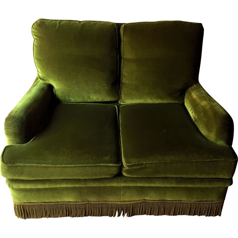 Vintage green velvet sofa