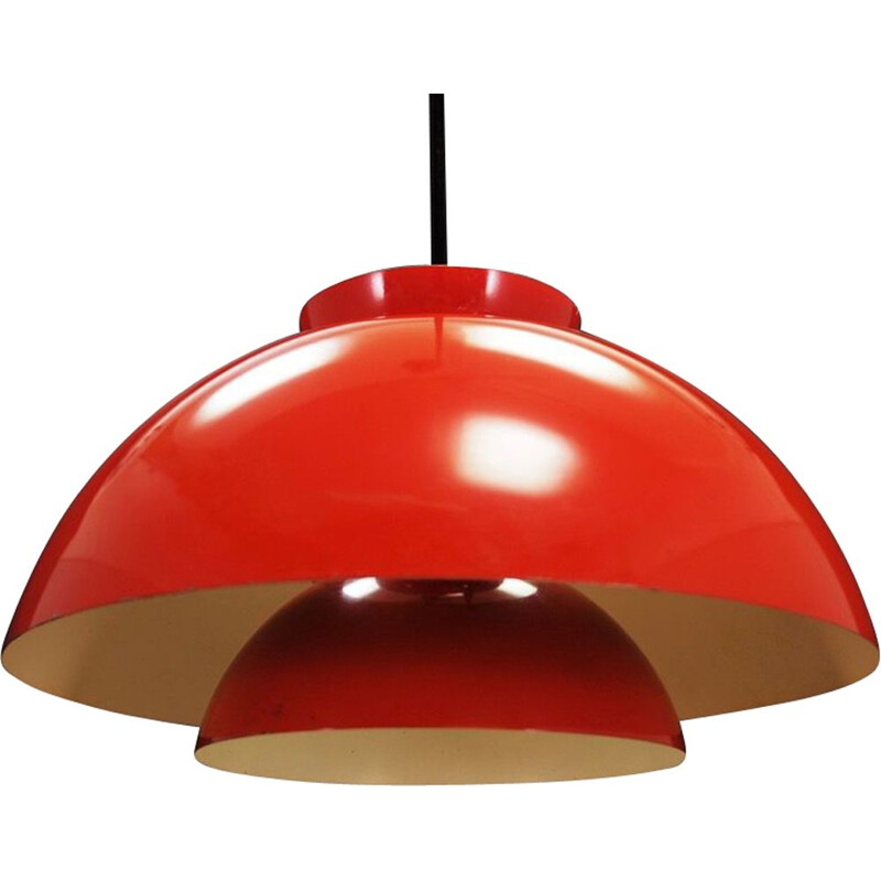 Vintage red steel pendant light, 1960