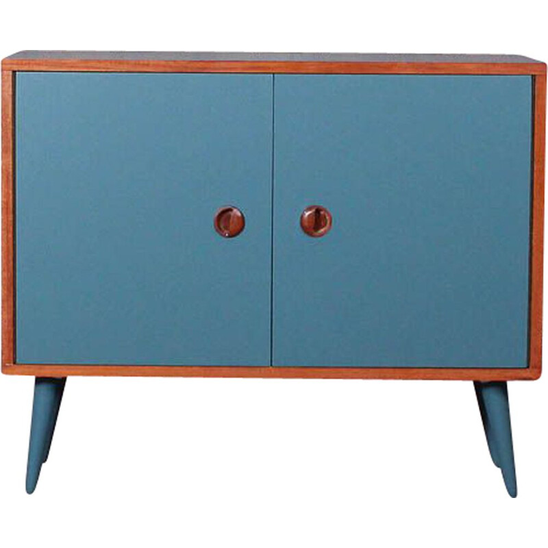 Buffet scandinave, 2 portes battantes en teck sur pieds compas,1960