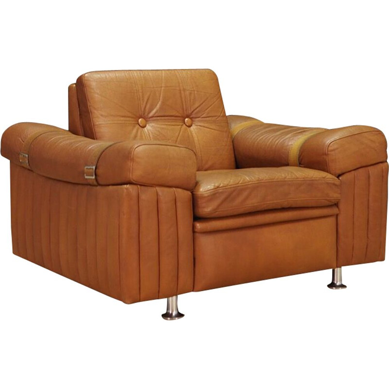 Vintage brown leather armchair by Svend Skipper, 1970s