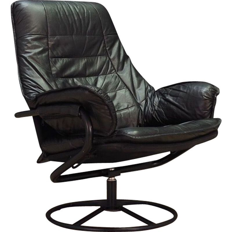 Vintage black leather armchair, Denmark 1960