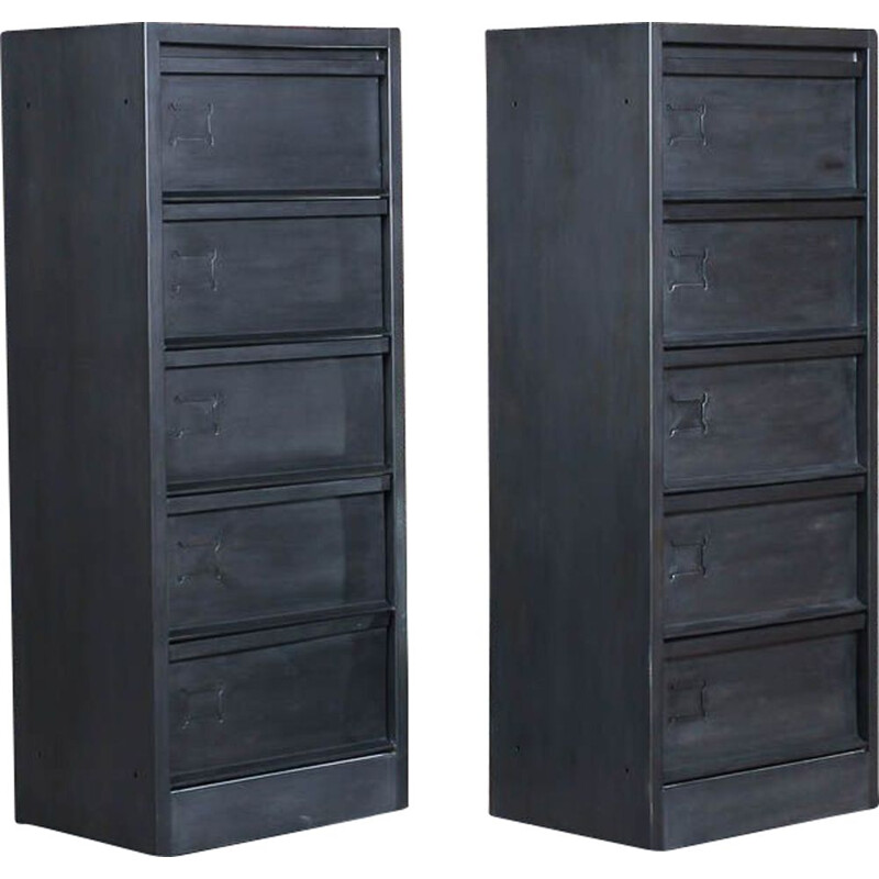 Industrial storage cabinet with 5 flaps with brushed steel finish 