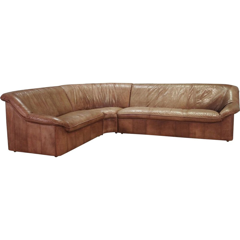 Leather vintage scandinavian corner sofa, 1960s