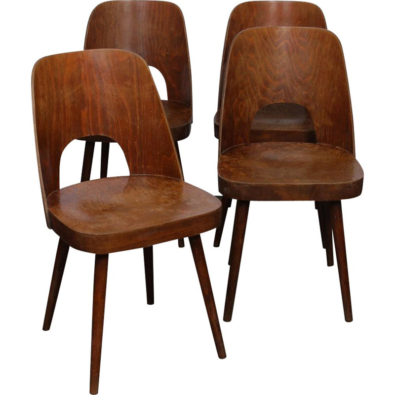 Set of 4 wooden vintage chairs by Oswald Haerdtl, 1960