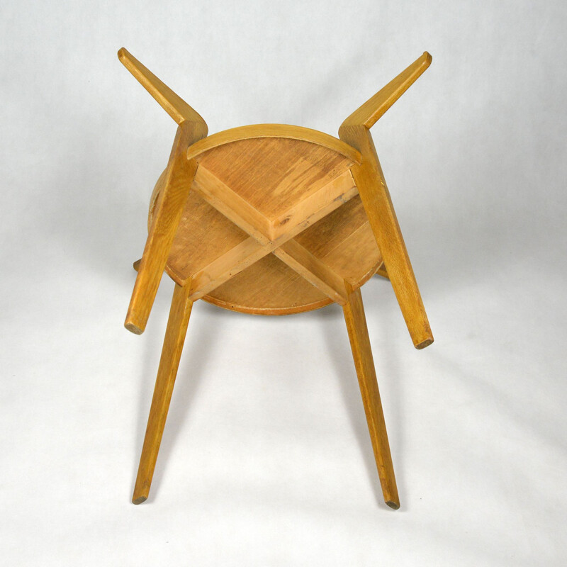 Table basse ronde vintage avec plateau en verre de Jitona, Tchécoslovaquie, 1959