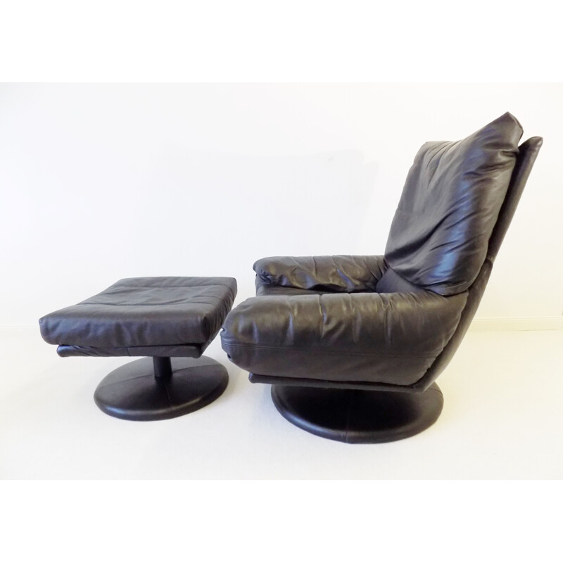 Vintage Forum black leather armchair with ottoman by Rolf Benzbmp