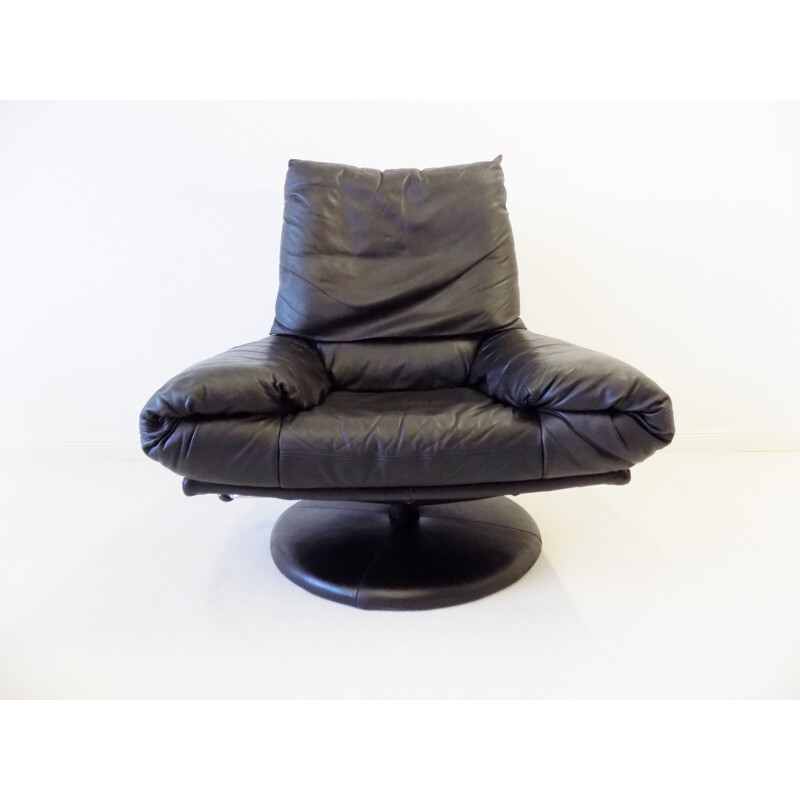 Vintage Forum black leather armchair with ottoman by Rolf Benzbmp