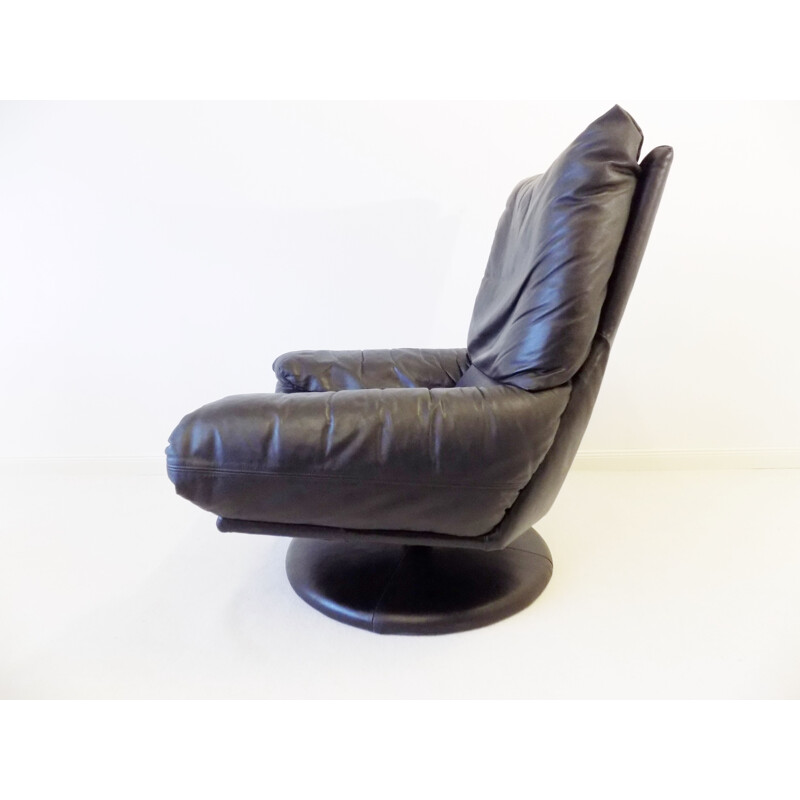 Vintage Forum black leather armchair with ottoman by Rolf Benzbmp