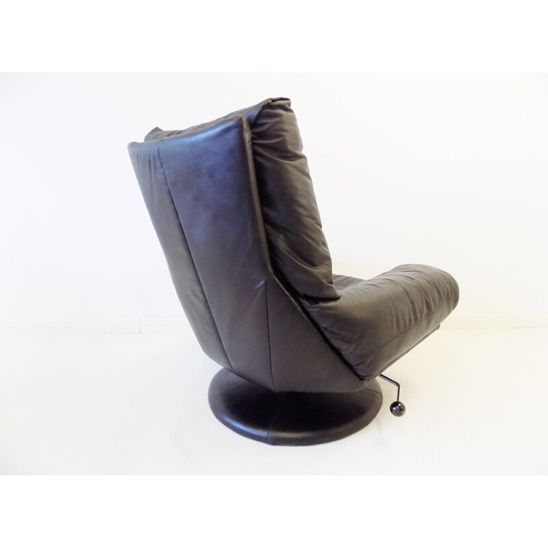 Vintage Forum black leather armchair with ottoman by Rolf Benzbmp