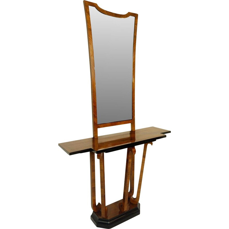 Vintage Italian Art Deco Walnut Console with Mirror