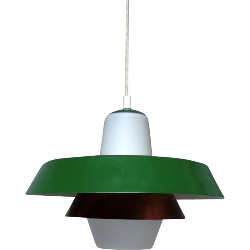 Vintage opaline and aluminium pendant lamp, 1950s