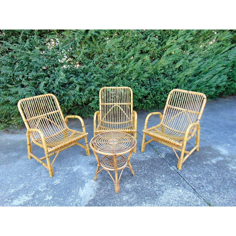 Vintage garden living room set in bamboo, 1970s