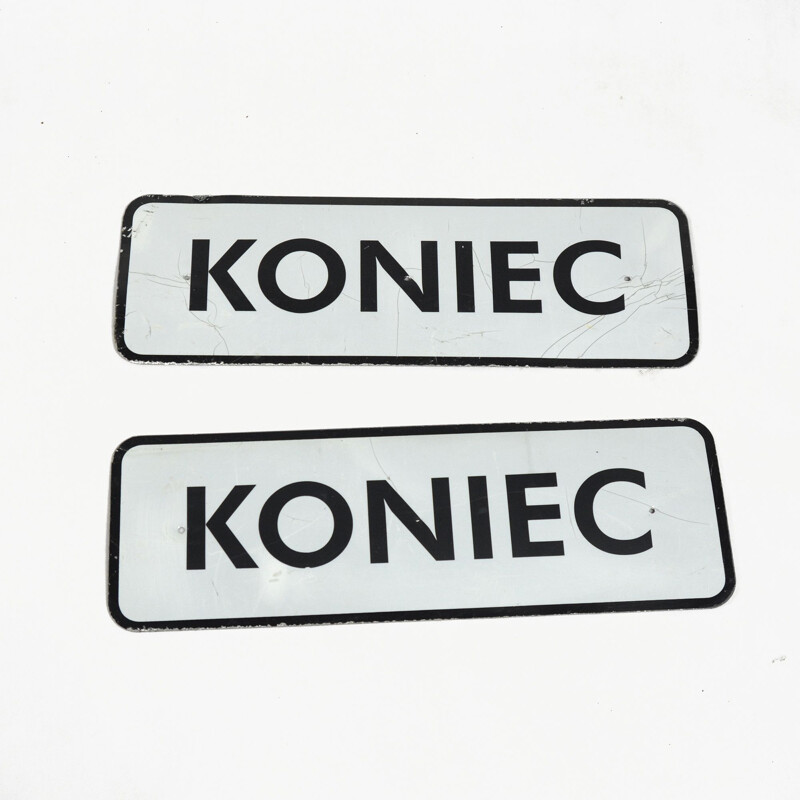 Panneau d'information vintage en aluminium KONIEC, Pologne, 1990