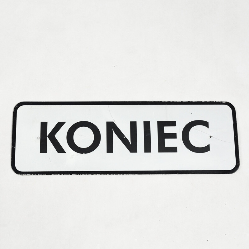 Panneau d'information vintage en aluminium KONIEC, Pologne, 1990