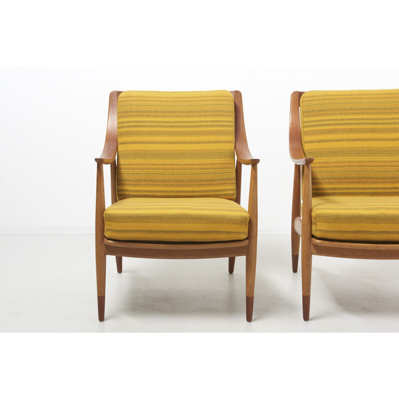 Paar vintage fauteuils FD 144 van Peter Hvidt en Orla Mølgaard-Nielsen, Frankrijk 1953