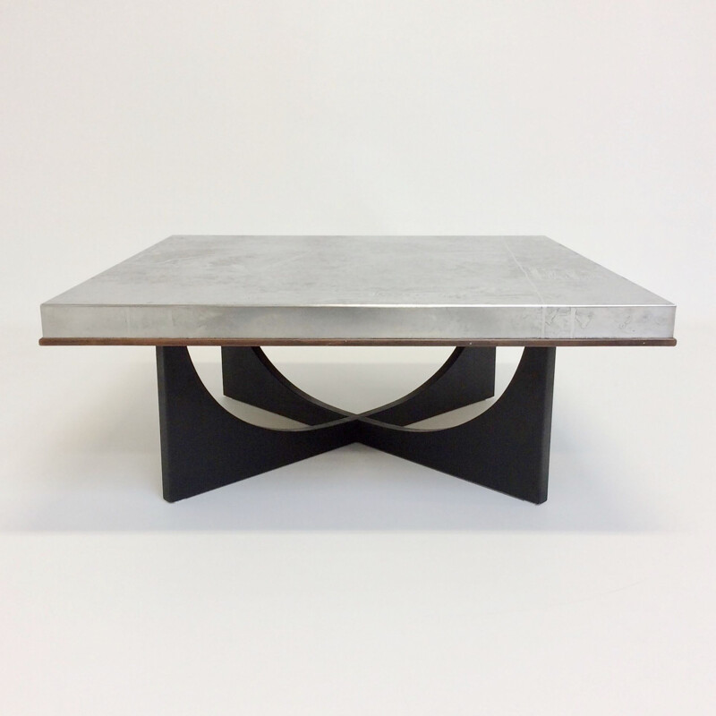 Vintage coffee table in wood and aluminium by Heinz Lilianthal, 1960s