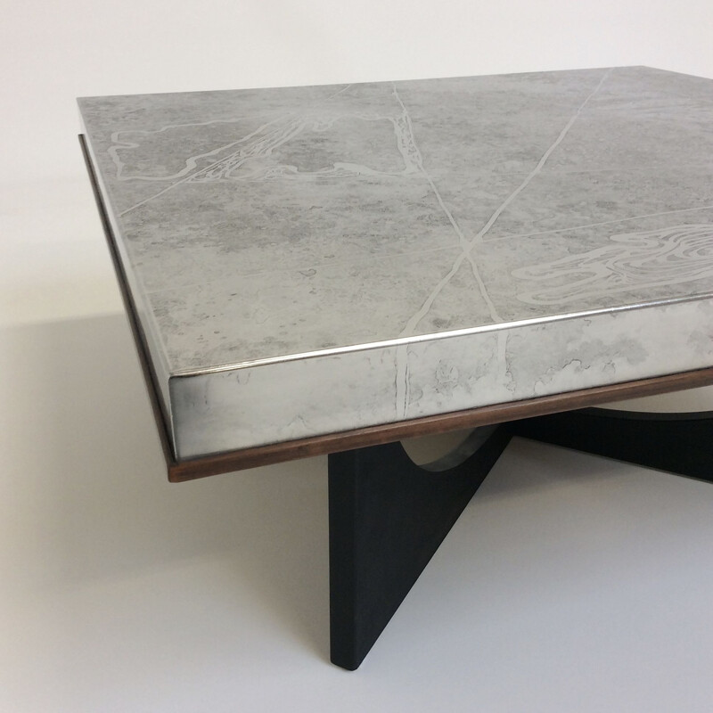 Table basse vintage en bois et aluminium par Heinz Lilianthal, 1960