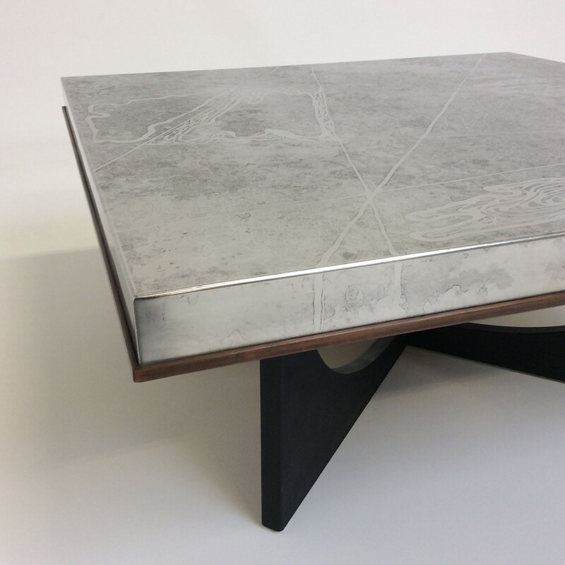 Vintage coffee table in wood and aluminium by Heinz Lilianthal, 1960s