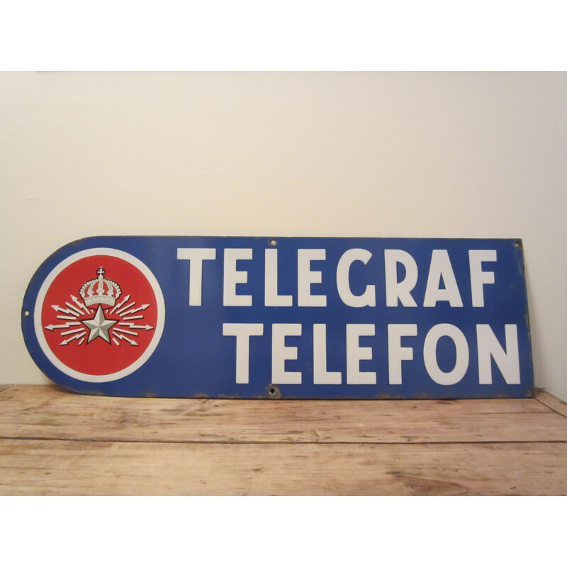 Plaque émaillée vintage téléphone et télégraphe, Suède