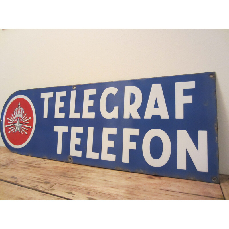Plaque émaillée vintage téléphone et télégraphe, Suède