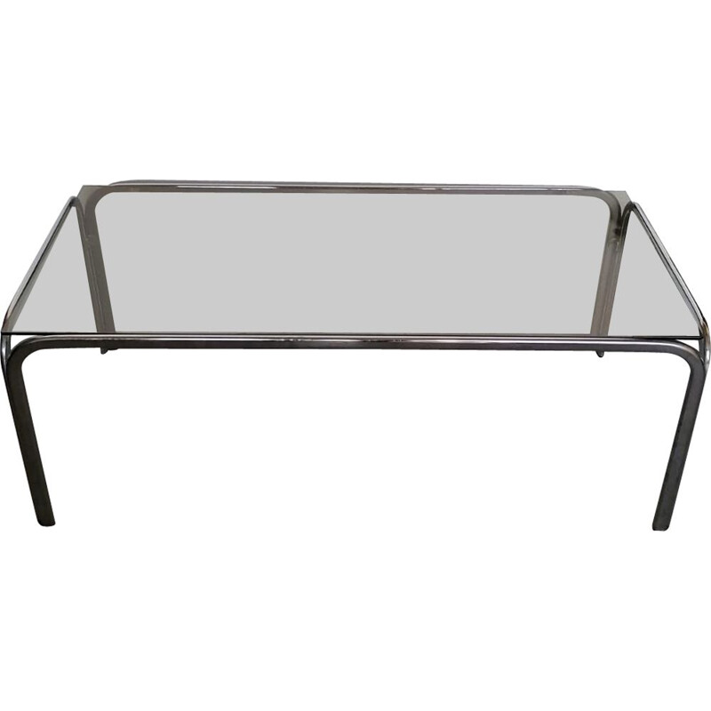 Vintage glass and chrome coffee table, 1970s