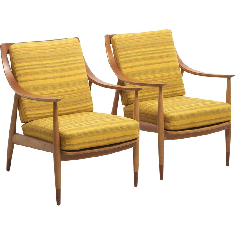 Paar vintage fauteuils FD 144 van Peter Hvidt en Orla Mølgaard-Nielsen, Frankrijk 1953