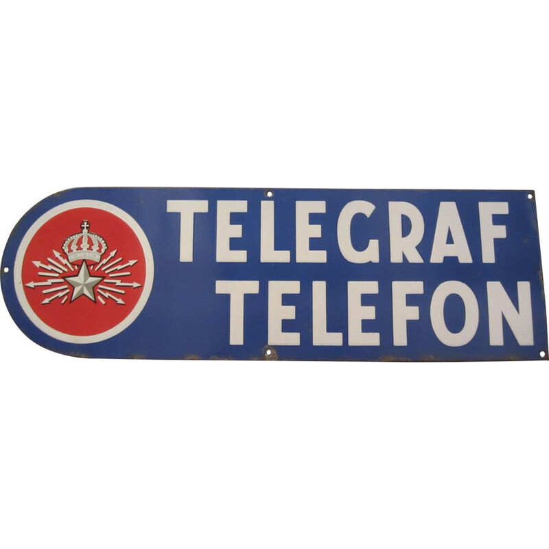 Vintage enamelled plate telephone and telegraph, Sweden