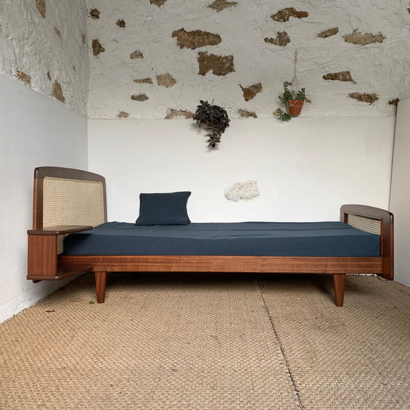 Vintage cane bed by Roger Landault, 1960s