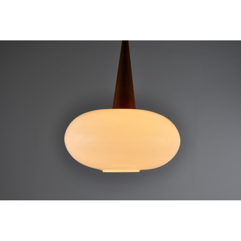 Vintage wooden and opaline pendant lamp by Philips, 1960s