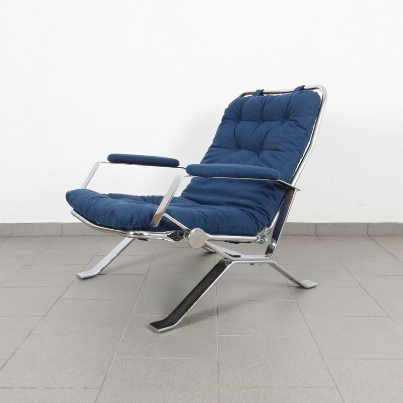 Vintage blue armchair, Czechoslovakia, 1970s