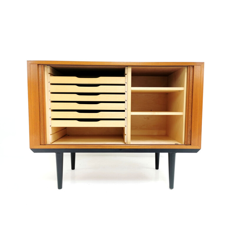 Vintage Danish teak tambour cabinet by Hundevad 1970s