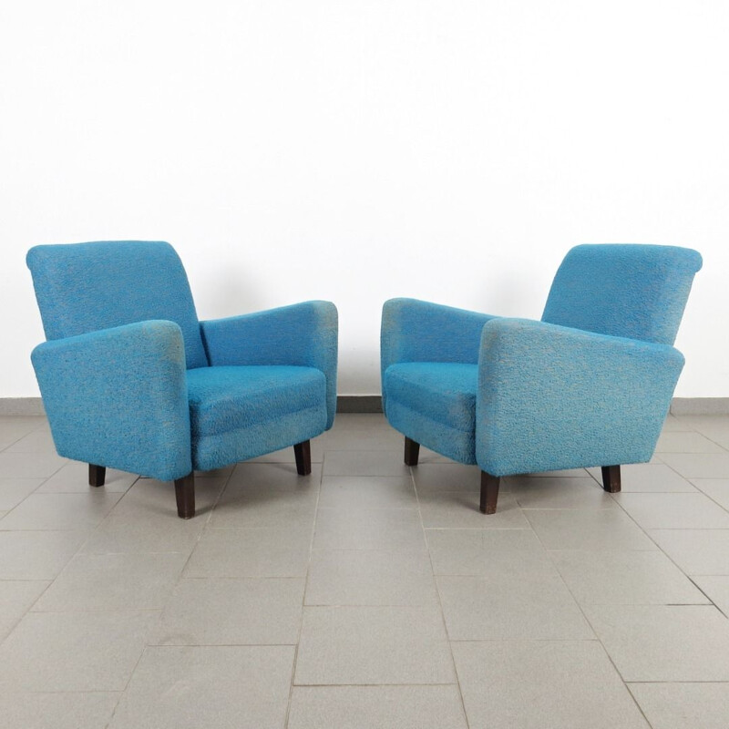 Paar blaue Vintage-Sessel, Tschechoslowakei, 1960