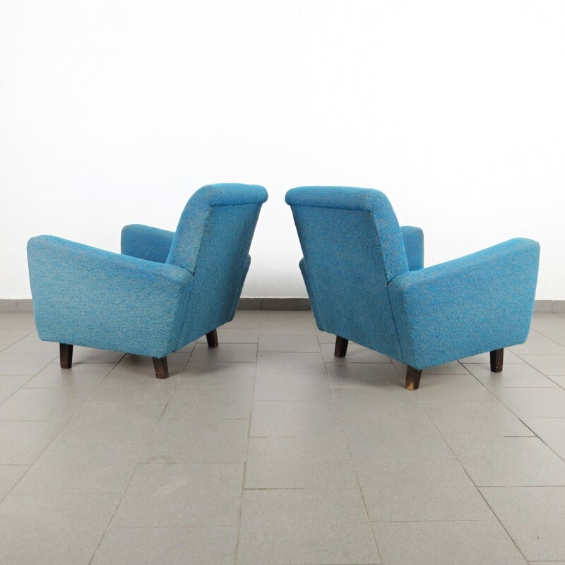 Paar vintage blauwe fauteuils, Tsjechoslowakije, 1960