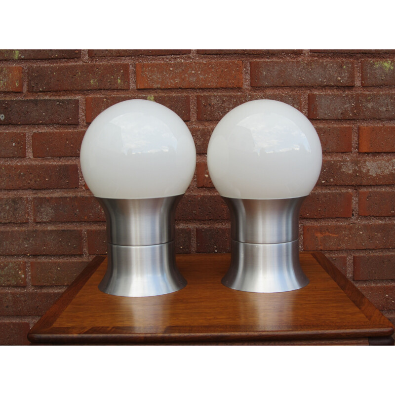 Pair of vintage Scandinavian Hemi Klot 2 brushed aluminium lamps, 1970