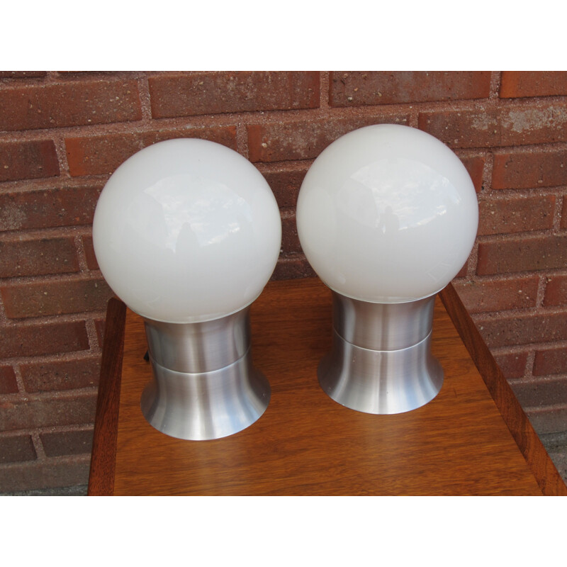 Pair of vintage Scandinavian Hemi Klot 2 brushed aluminium lamps, 1970