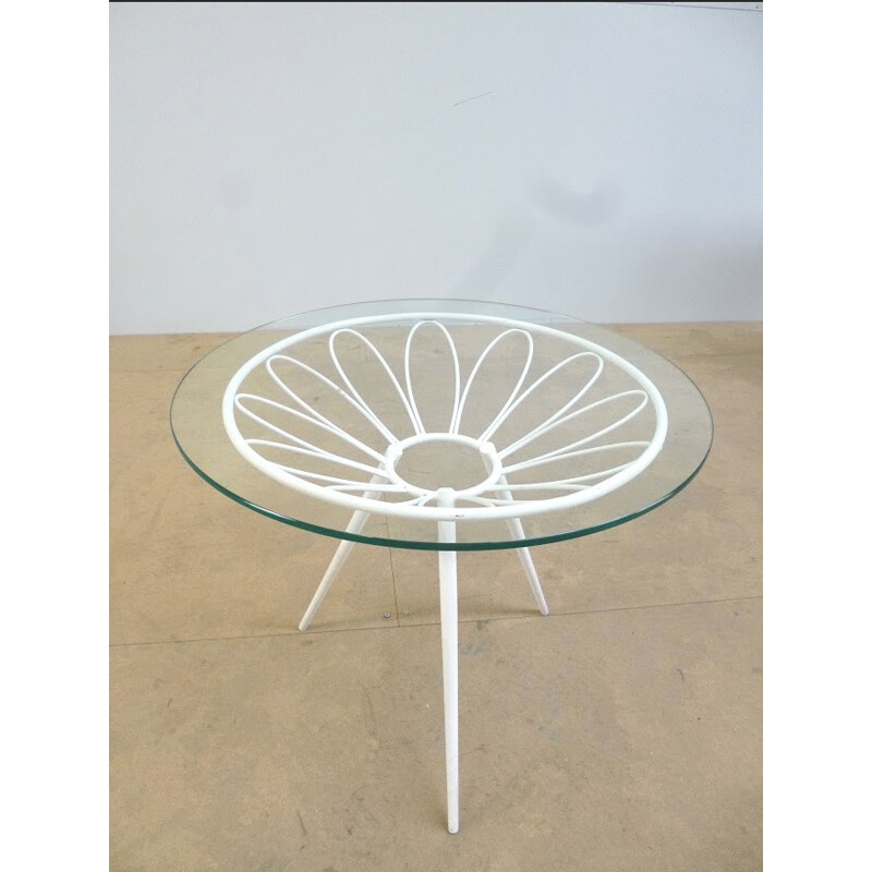 Table vintage en métal et verre - 1960