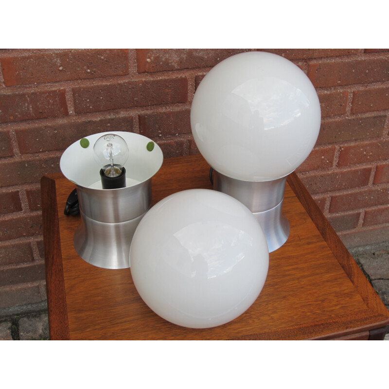 Pair of vintage Scandinavian Hemi Klot 2 brushed aluminium lamps, 1970