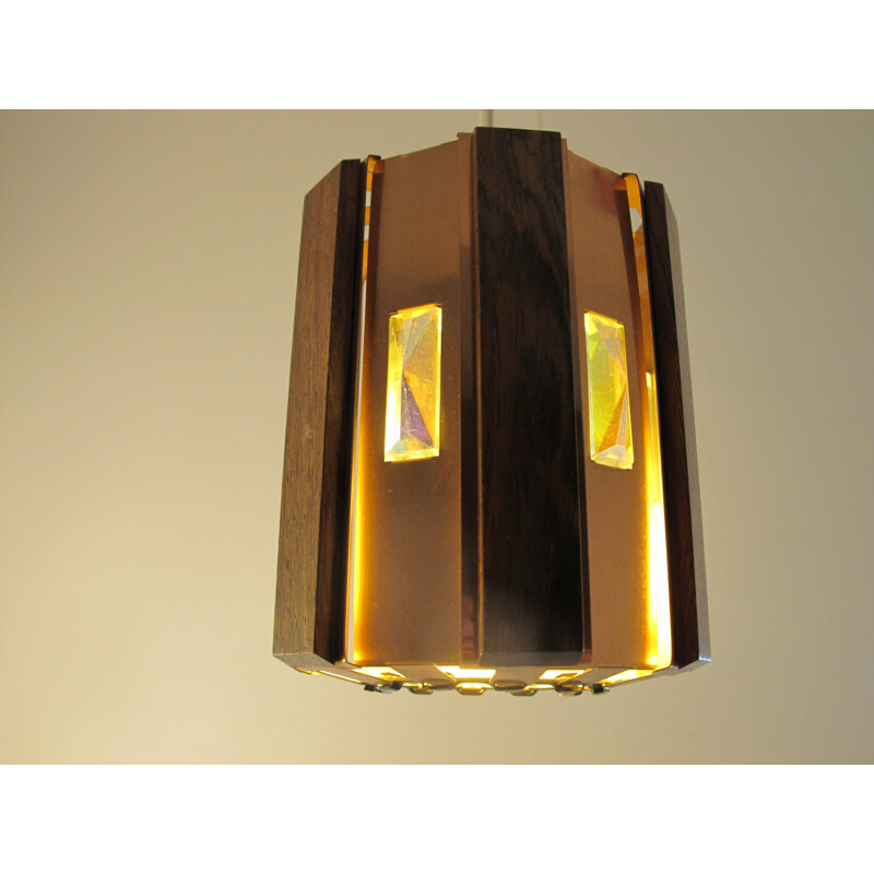 Pair of hanging lamps in copper and rosewood, Werner SCHOU - 1960s