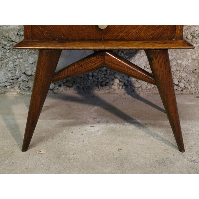 Vintage bedside table with compass base, 1960