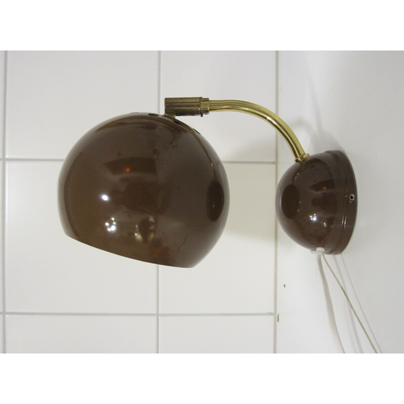 Scandinavian vintage "eyeball" brown and gold metal wall light