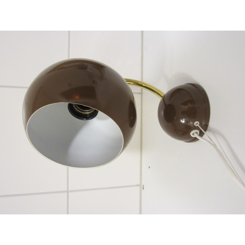 Scandinavian vintage "eyeball" brown and gold metal wall light